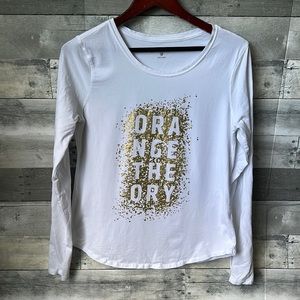 ORANGE THEORY FITNESS WHITE LONG SLEEVE WITH GOLD LOGO WOMENS LARGE